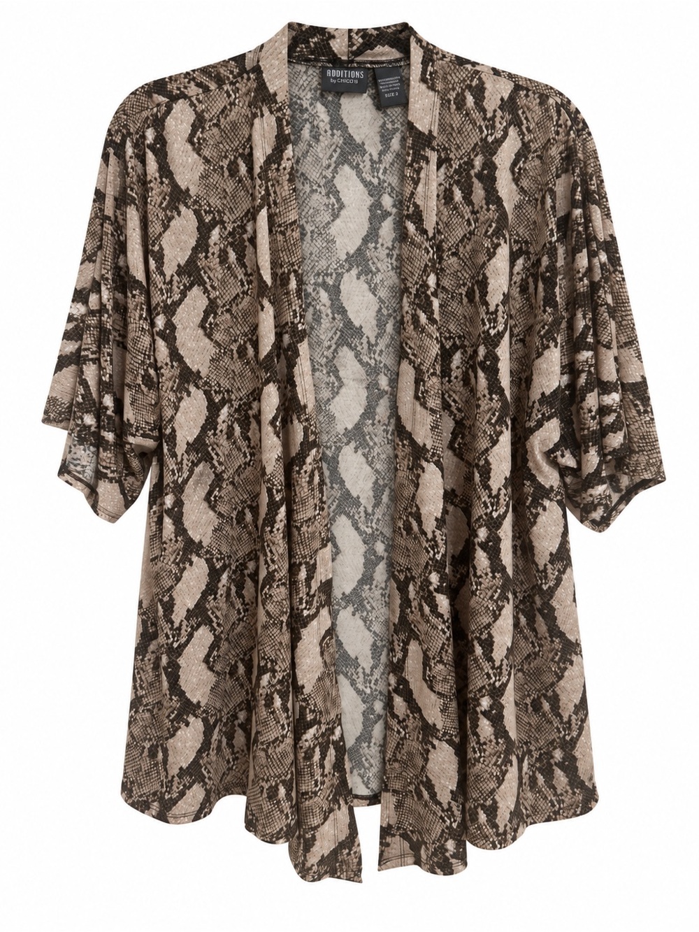 Addition Chico's Brown & Tan Snake-Print Kimono Cardigan Topper Size 2